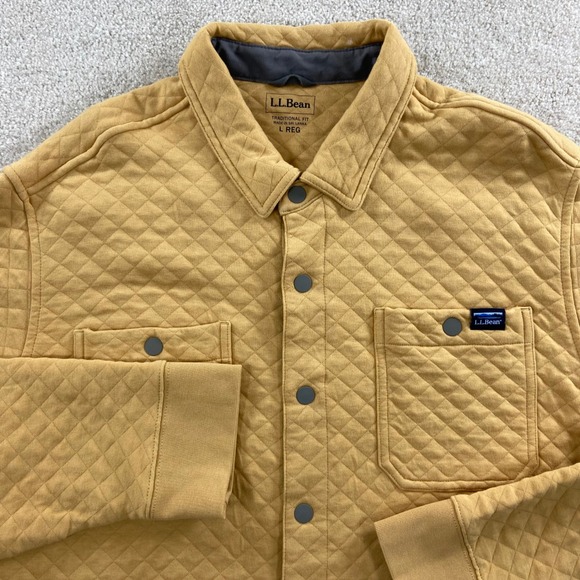 L.L.Bean Other - LL Bean Quilted Shirt Jacket Mens Large Mustard Yellow Snap Traditional Fit